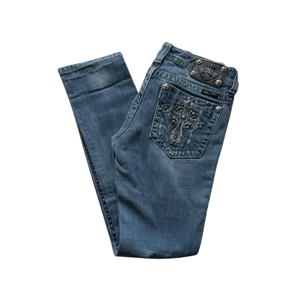 Miss Me Women's Blue Skinny Jeans with Cross Embellishments
